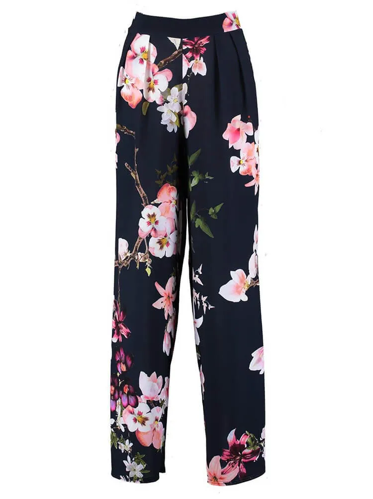 High Waist Floral Print Wide Leg Pants