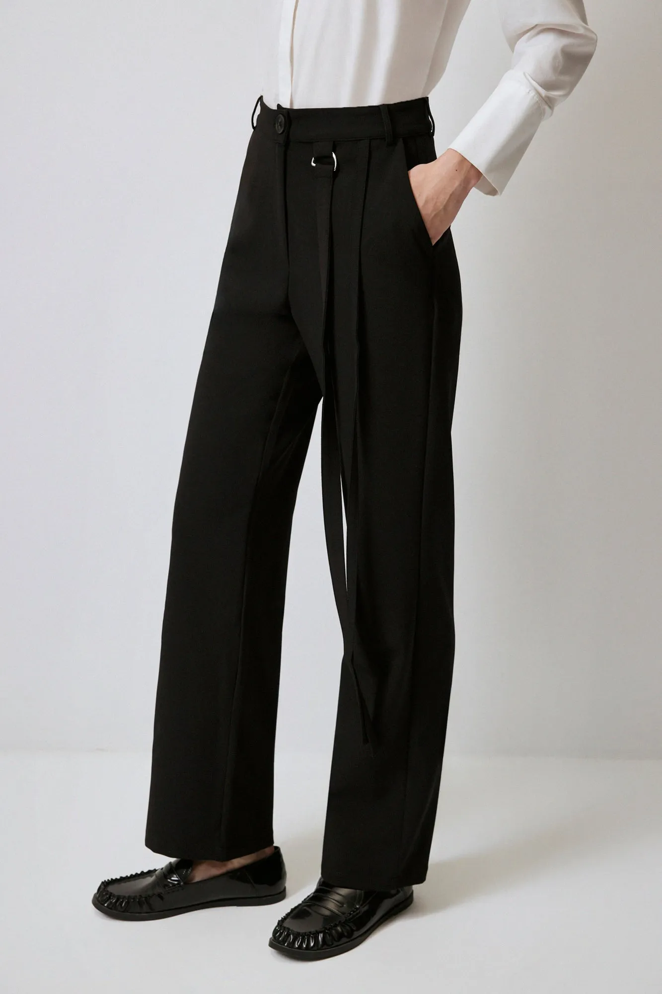 HIGH WAIST TROUSERS WITH METAL ACCESSORIES