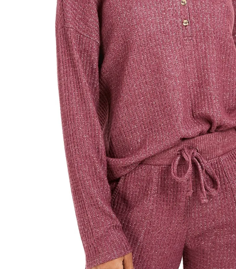 Hippie Rose Juniors' Henley Waffle Knit Top Purple Size Small