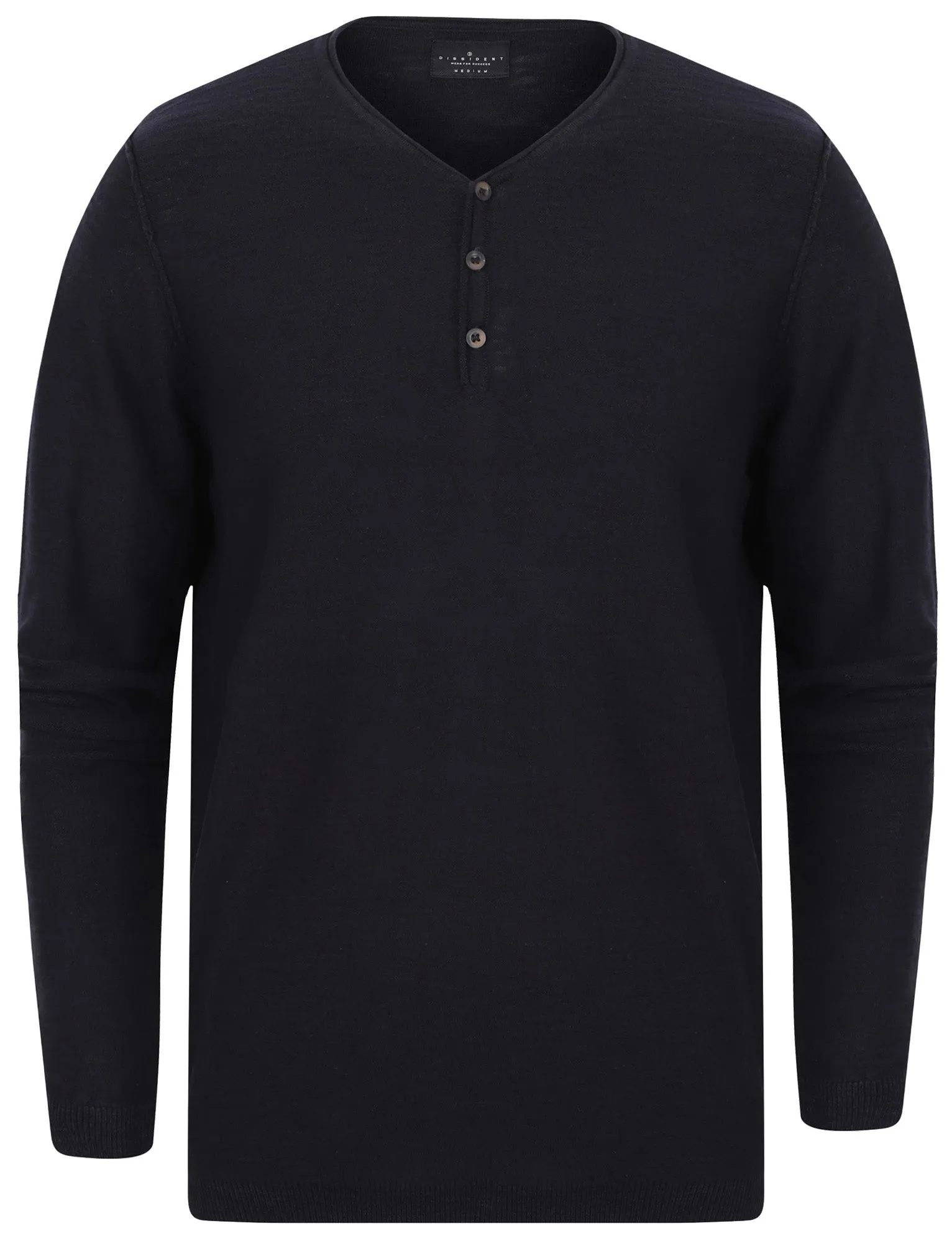 Hoggle Cotton Slub Henley Jumper In Dark Navy - Dissident