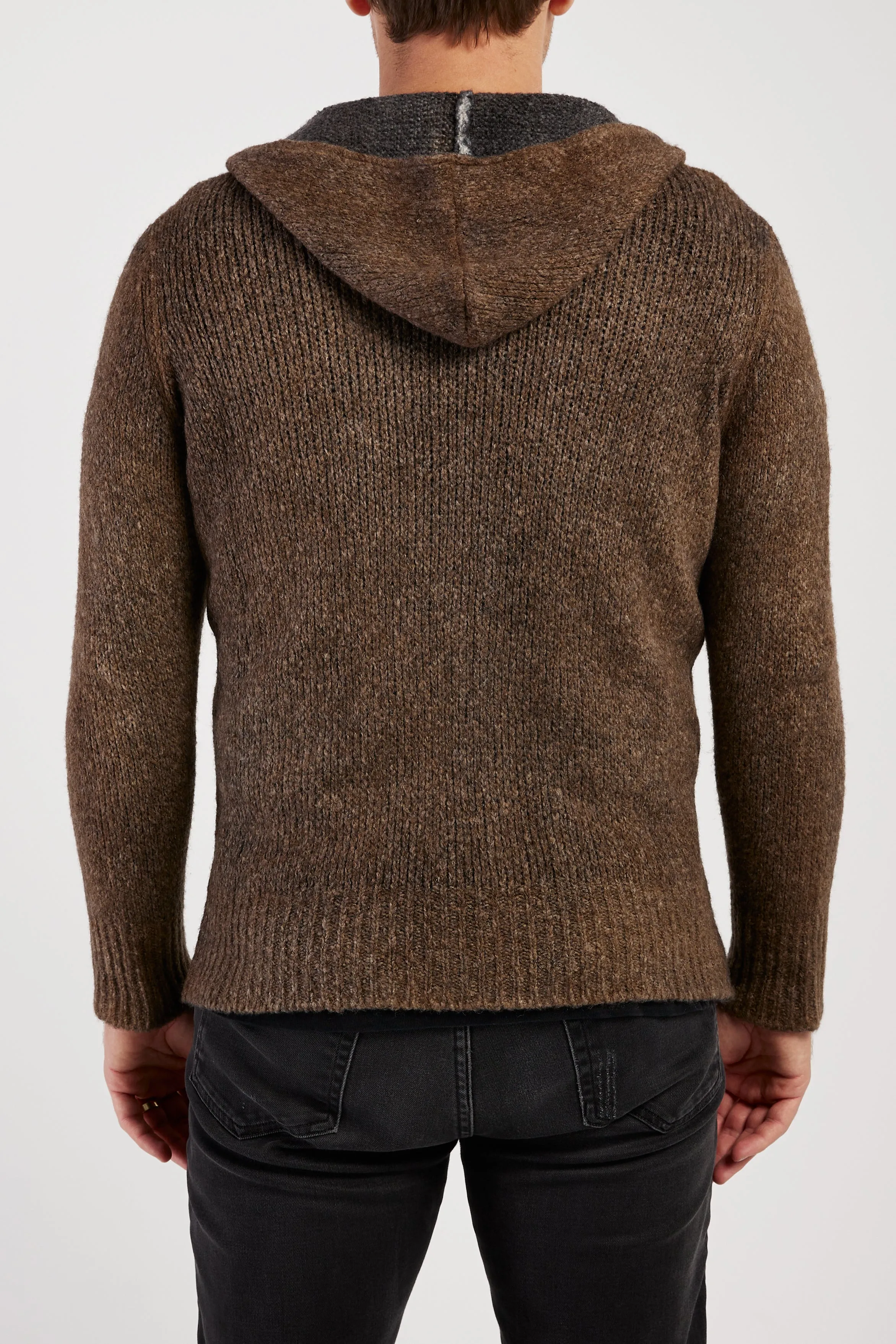 Hooded Brushed Cotton Zip Cardigan in Sughero
