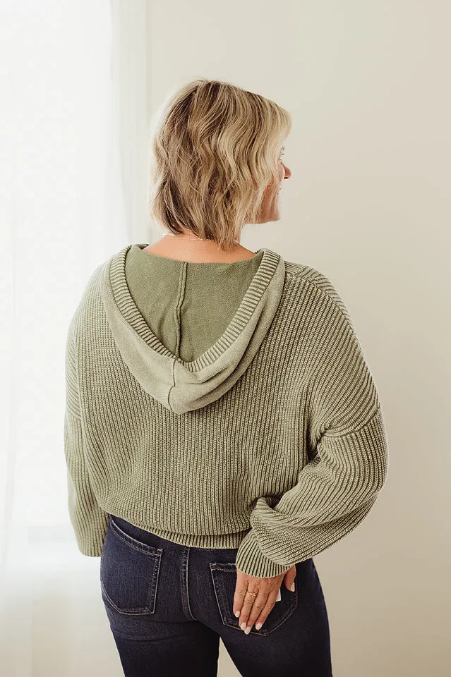 Hooded Henley Knit Sweater