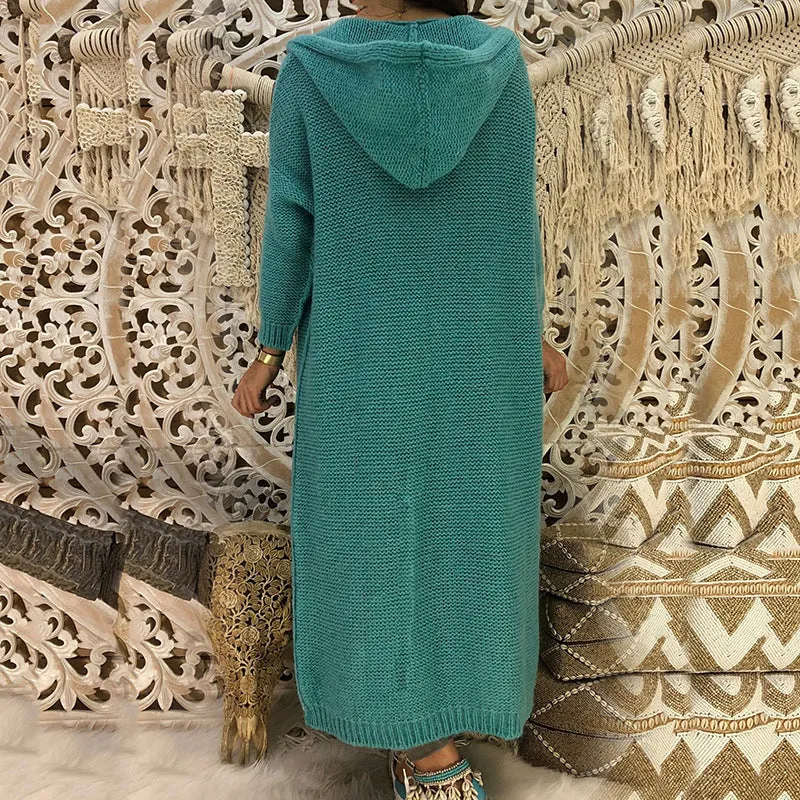 Hooded Knitted Long Cardigan Outwear