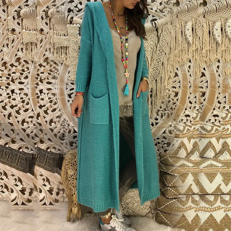 Hooded Knitted Long Cardigan Outwear