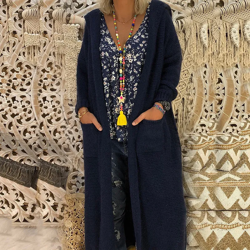 Hooded Knitted Long Cardigan Outwear