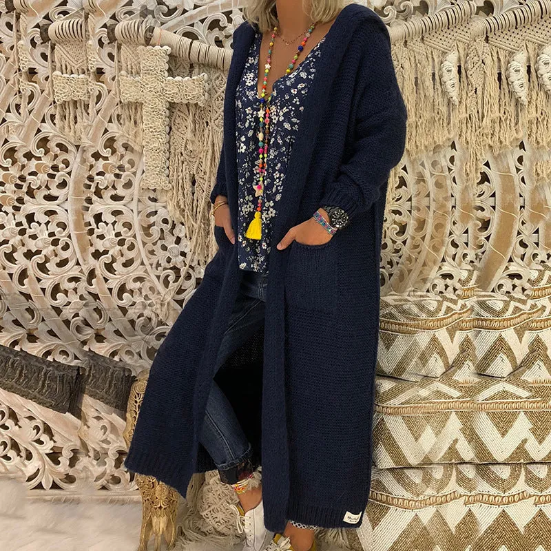 Hooded Knitted Long Cardigan Outwear
