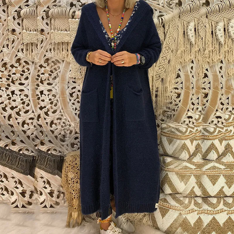 Hooded Knitted Long Cardigan Outwear