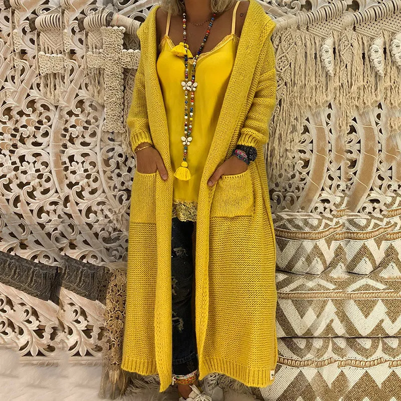 Hooded Knitted Long Cardigan Outwear