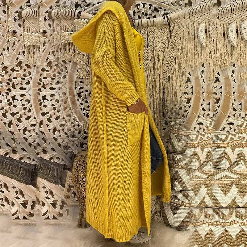 Hooded Knitted Long Cardigan Outwear