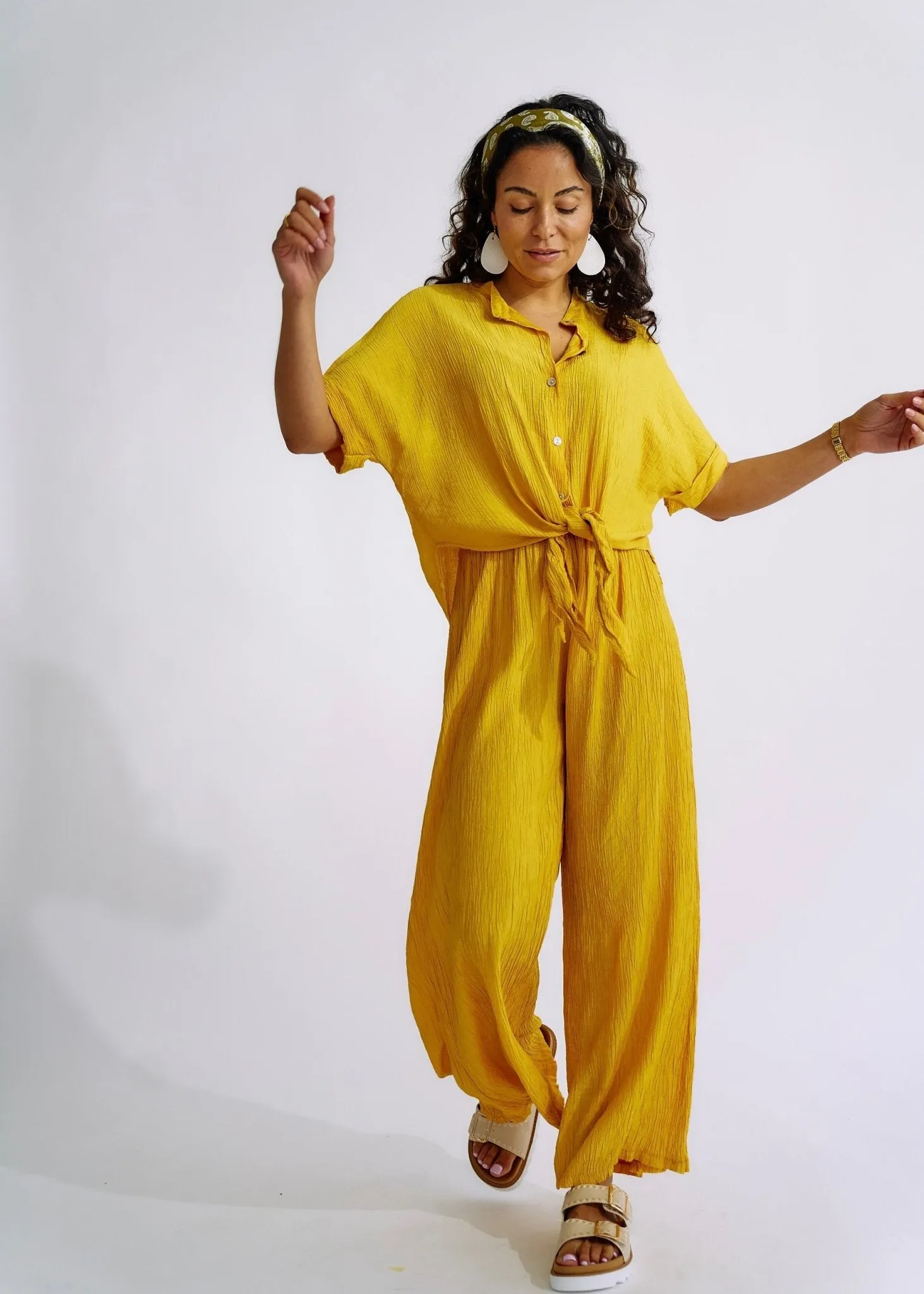 Italian Pleated loungewear Set in Yellow