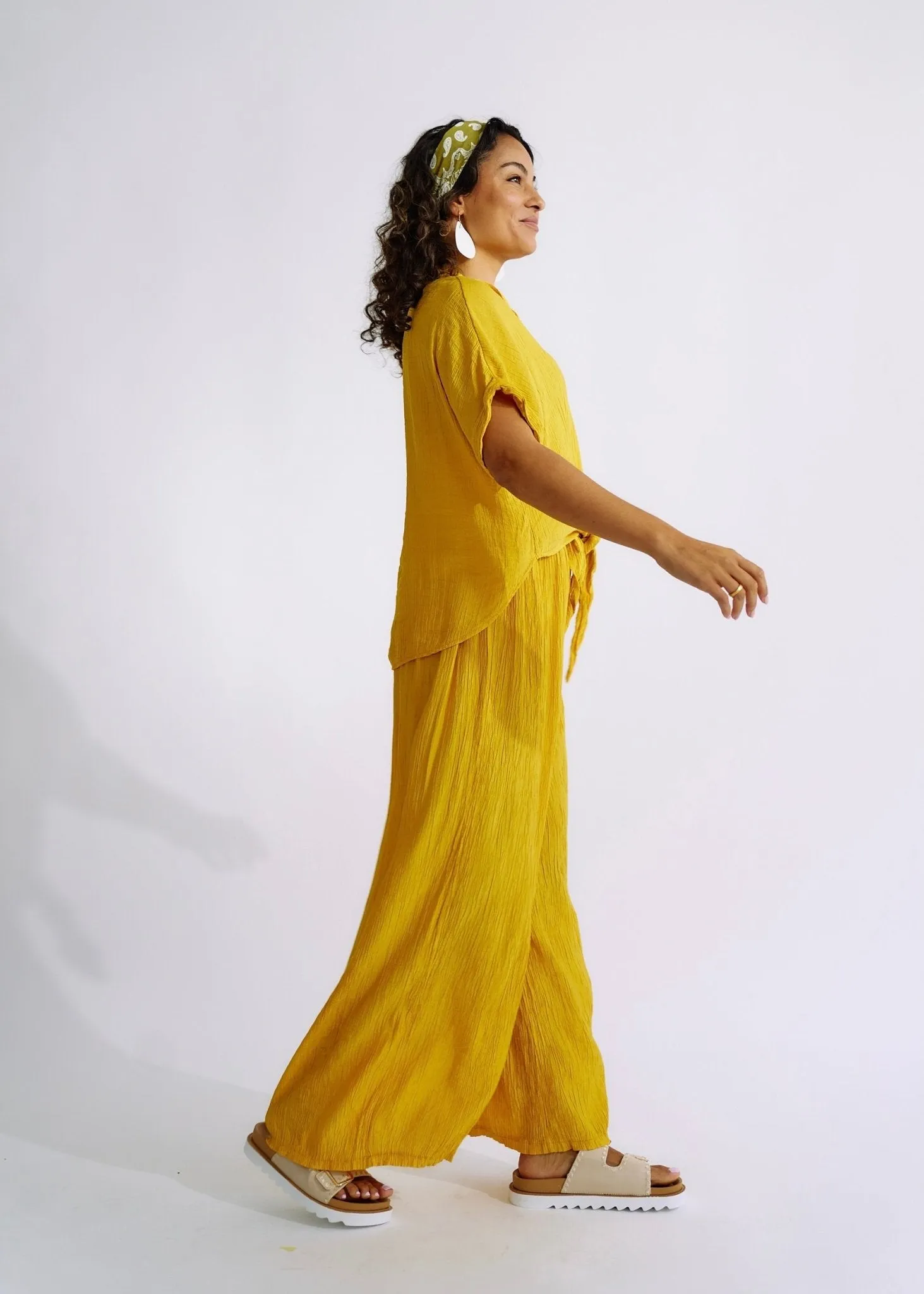 Italian Pleated loungewear Set in Yellow