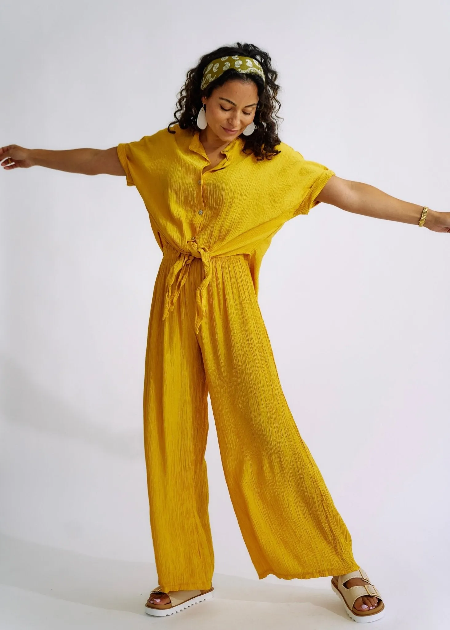 Italian Pleated loungewear Set in Yellow