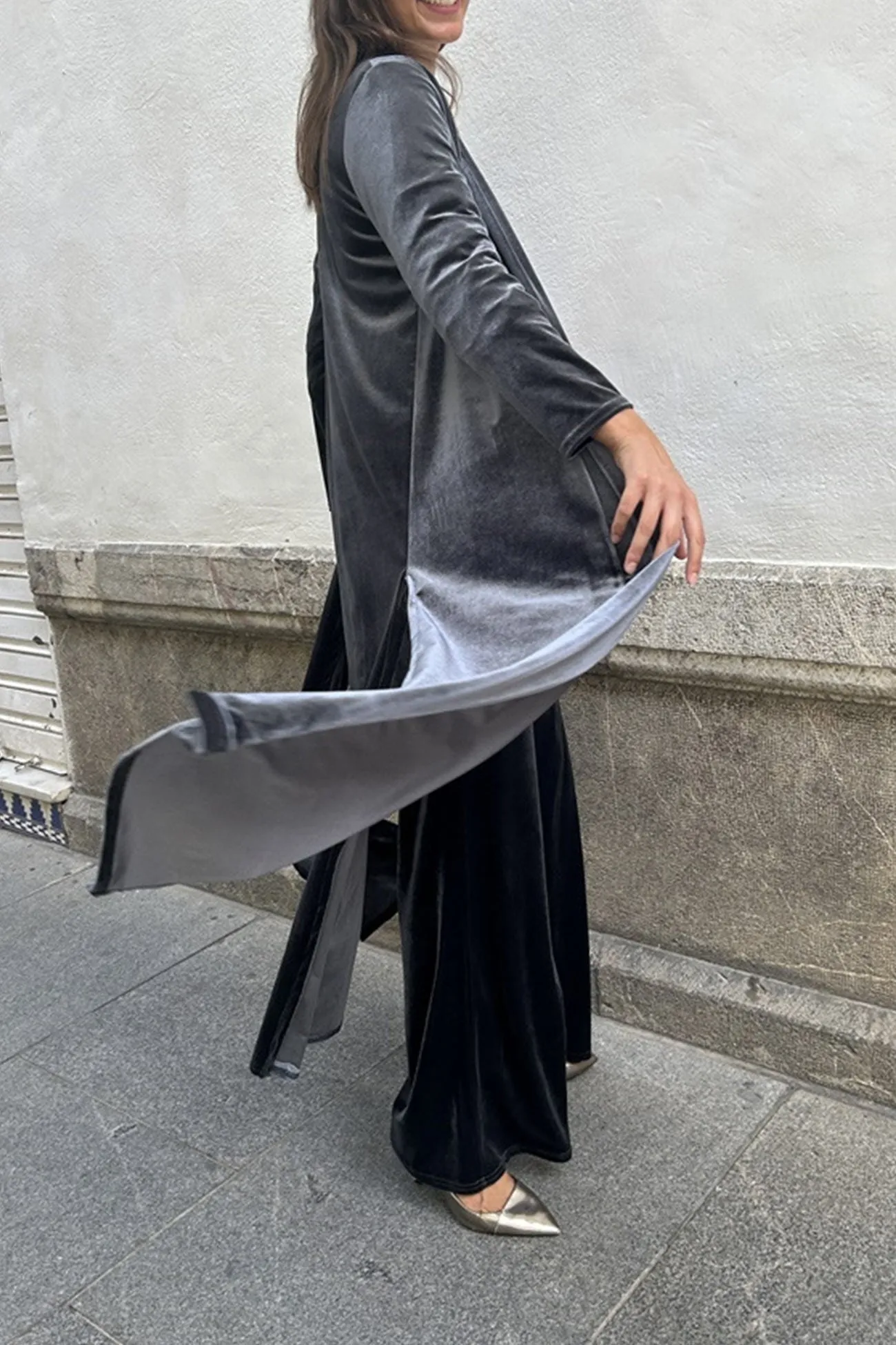 Joskaa Velvet Slit Long Cardigan Two-piece Pants Suits