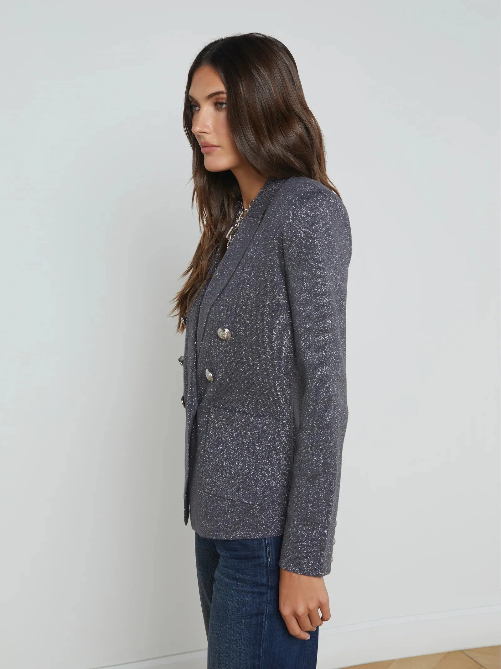 Kenzie Metallic Knit Blazer - Dark Shadow