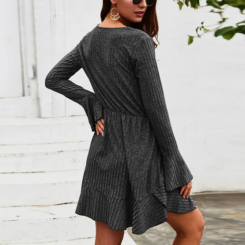Knitted Women Solid Leisure Sweater Dress