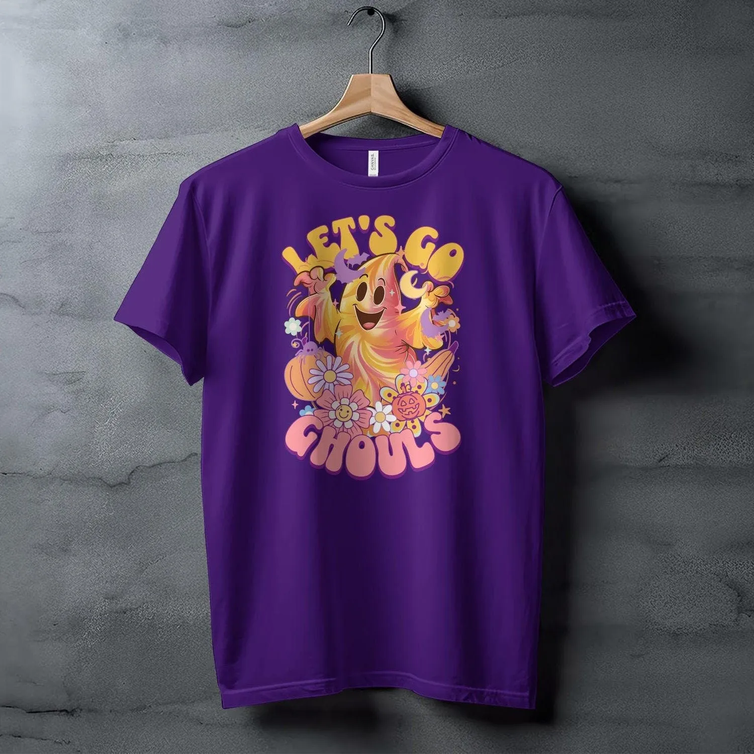 Let's Go Ghouls Halloween T-Shirt, Cute Ghost Graphic Tee, Pumpkin and Flower Design, Fun Festive Shirt, Hippie, Peace, Love, Sweatshirt