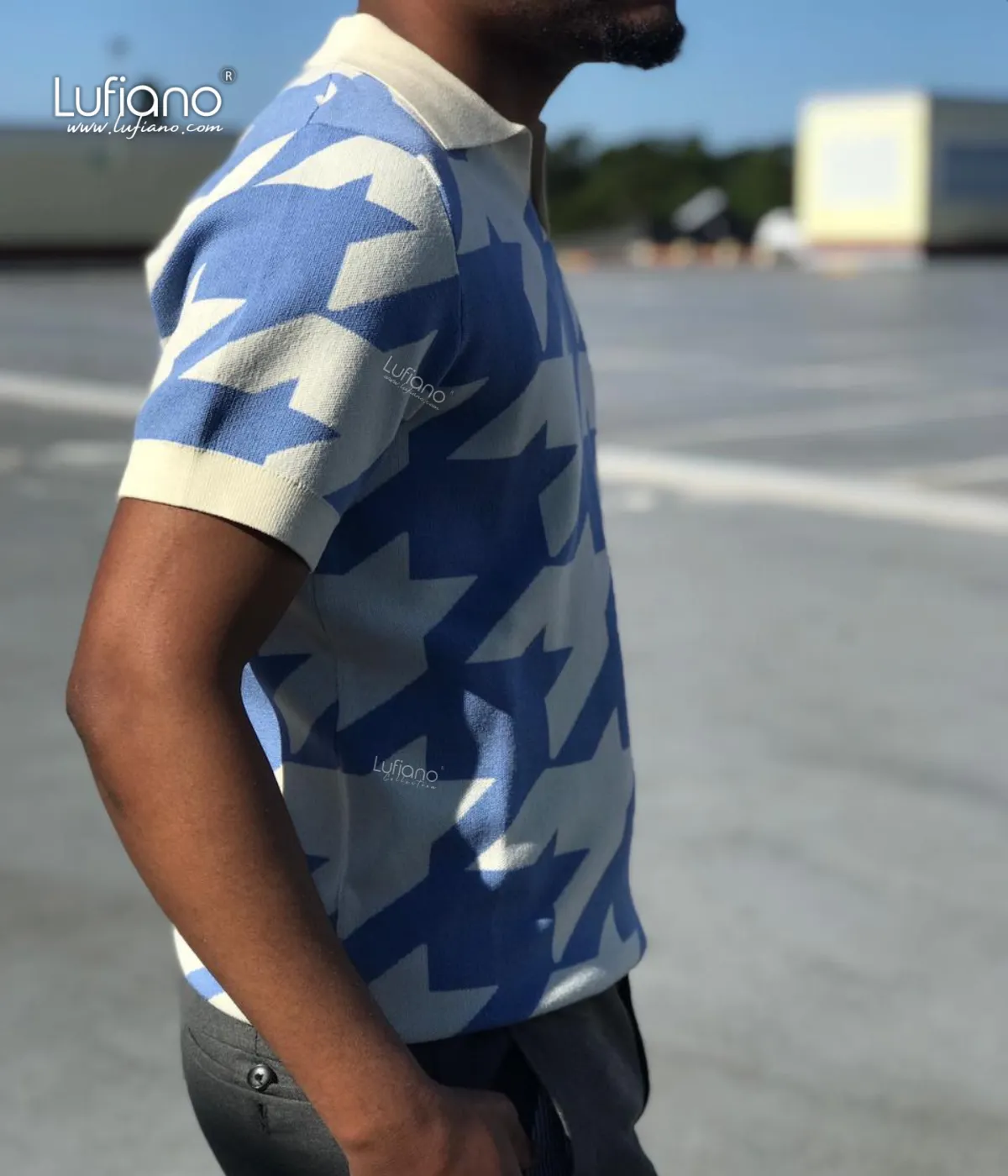 LFN017: Knit Top:Baby blue-White