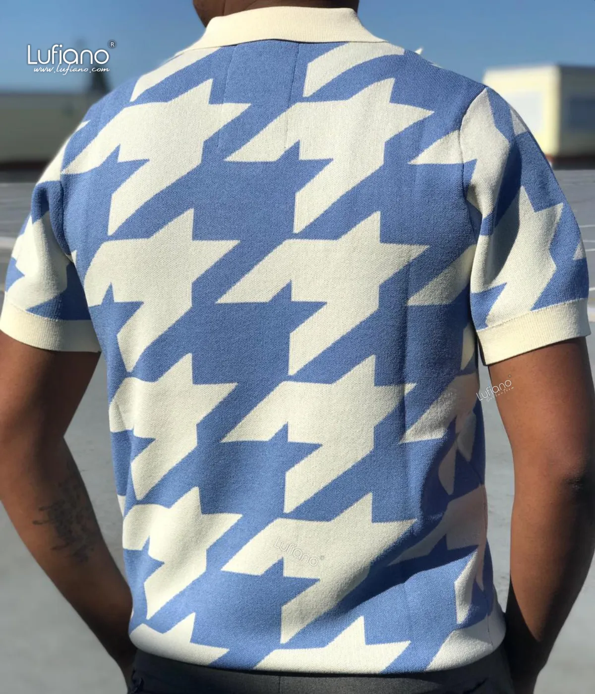 LFN017: Knit Top:Baby blue-White