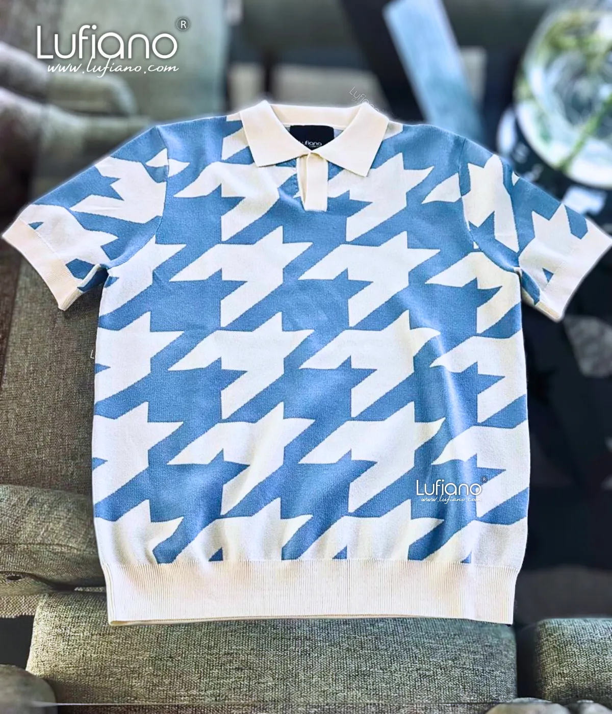 LFN017: Knit Top:Baby blue-White