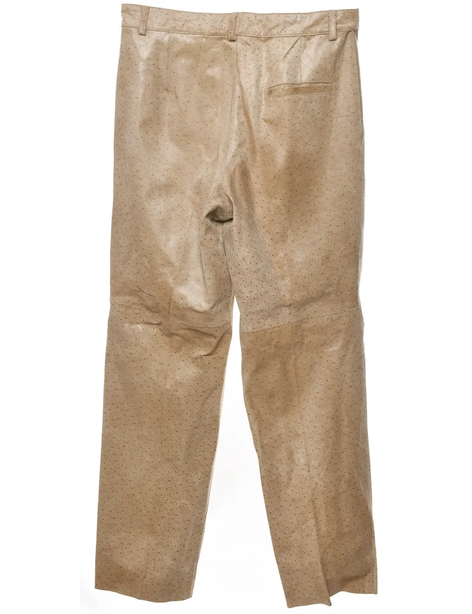 Light Brown Leather Spot Print Trousers - W33 L31