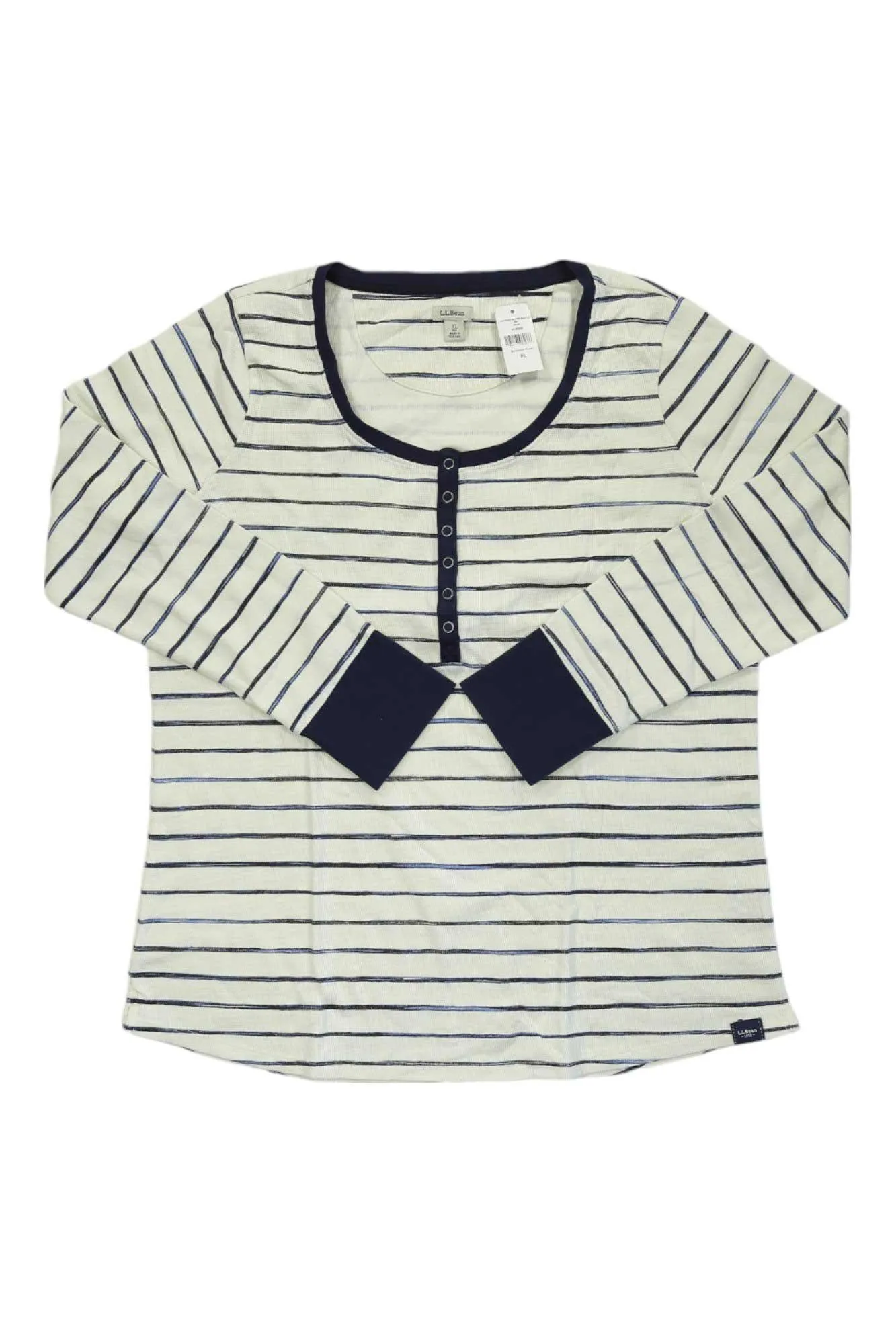 L.L.Bean Women's Unshrinkable Mini Waffle Henley Stripe LS Top