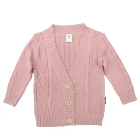 Long textured knit cardigan dusty pink