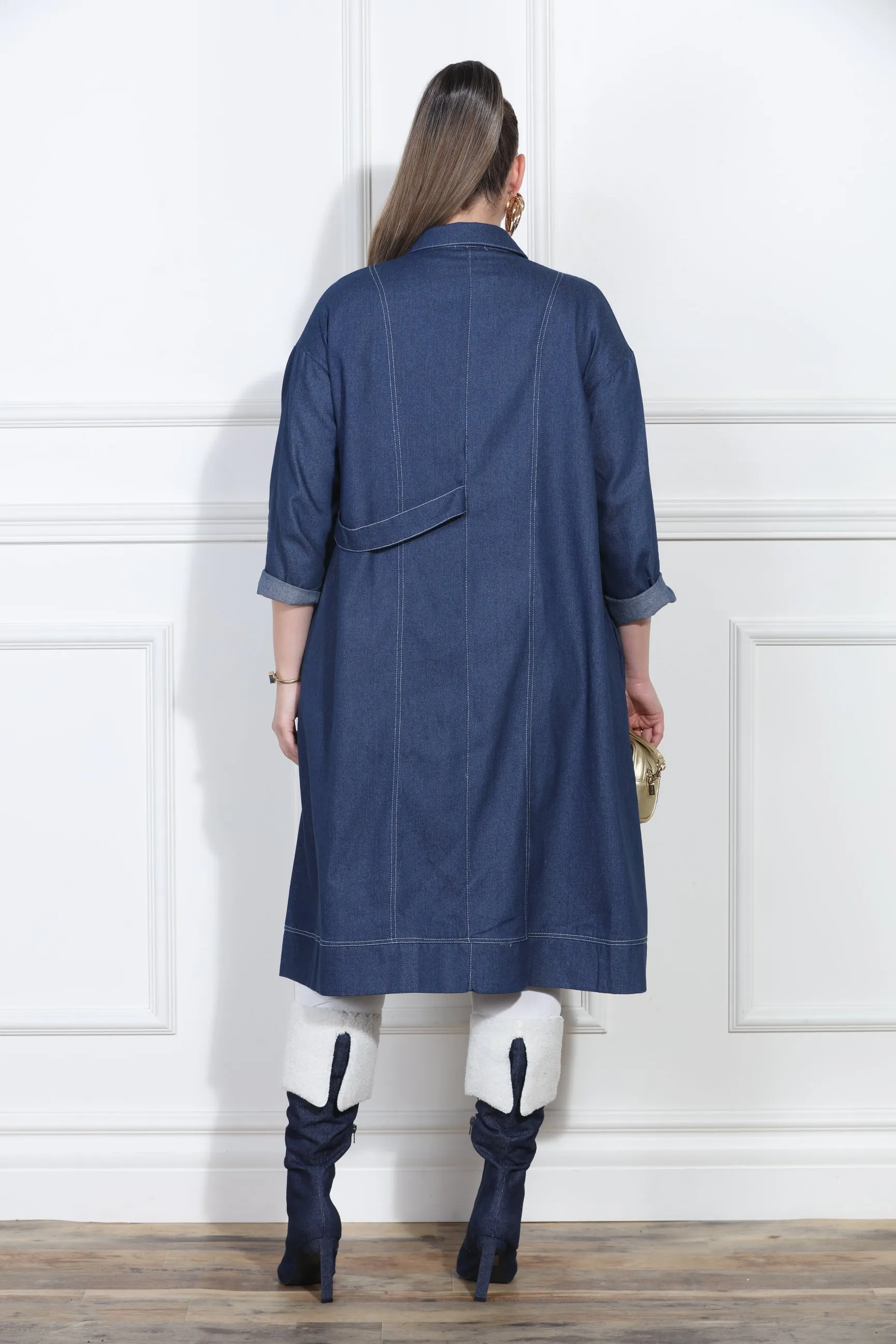 Luxe Moda LM413 - Blue Denim - Denim Coat Dress