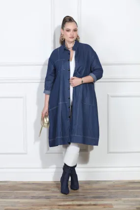 Luxe Moda LM413 - Blue Denim - Denim Coat Dress