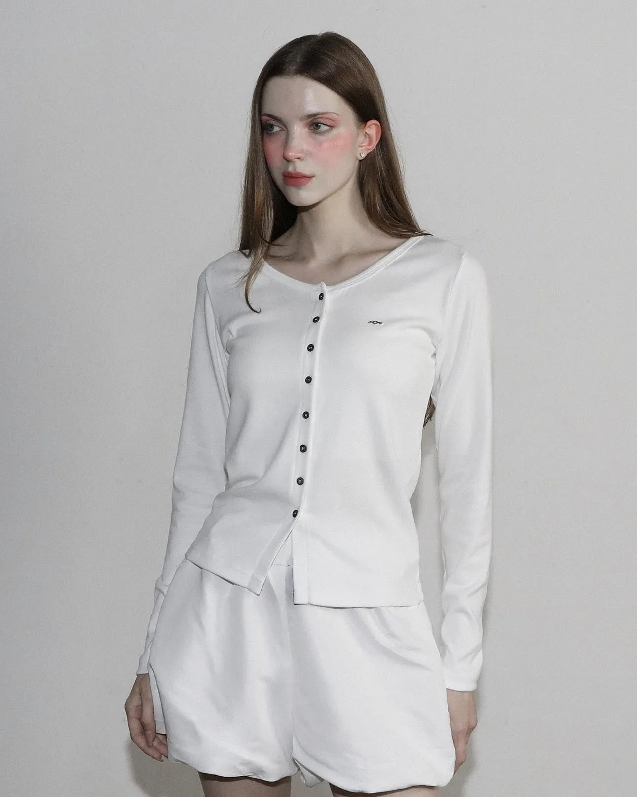 [MAGOREN SEOUL] FW 24 Metal Triclipse U-neck Cardigan White