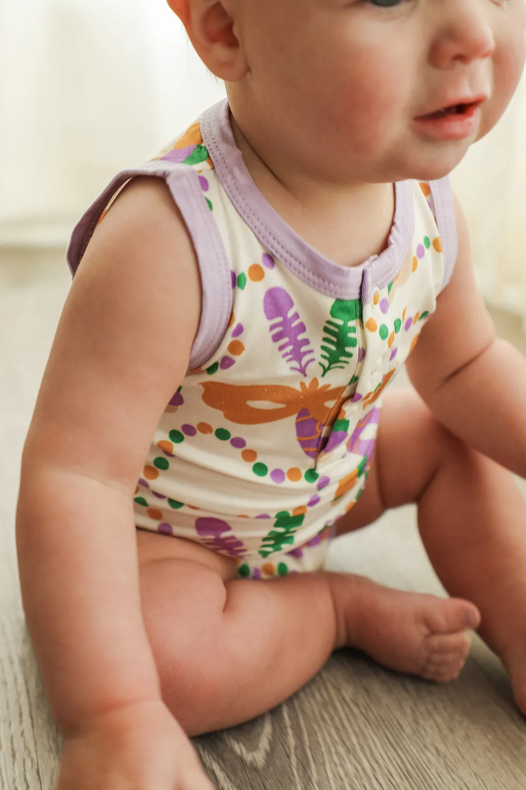 Mardi Gras Bamboo Henley Onesie with Snaps