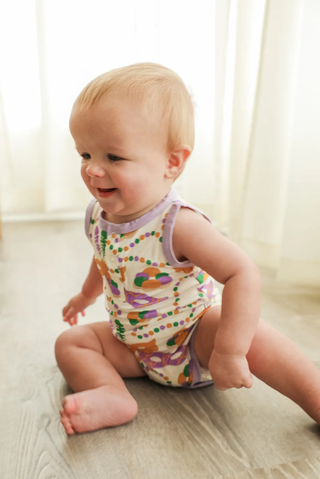Mardi Gras Bamboo Henley Onesie with Snaps