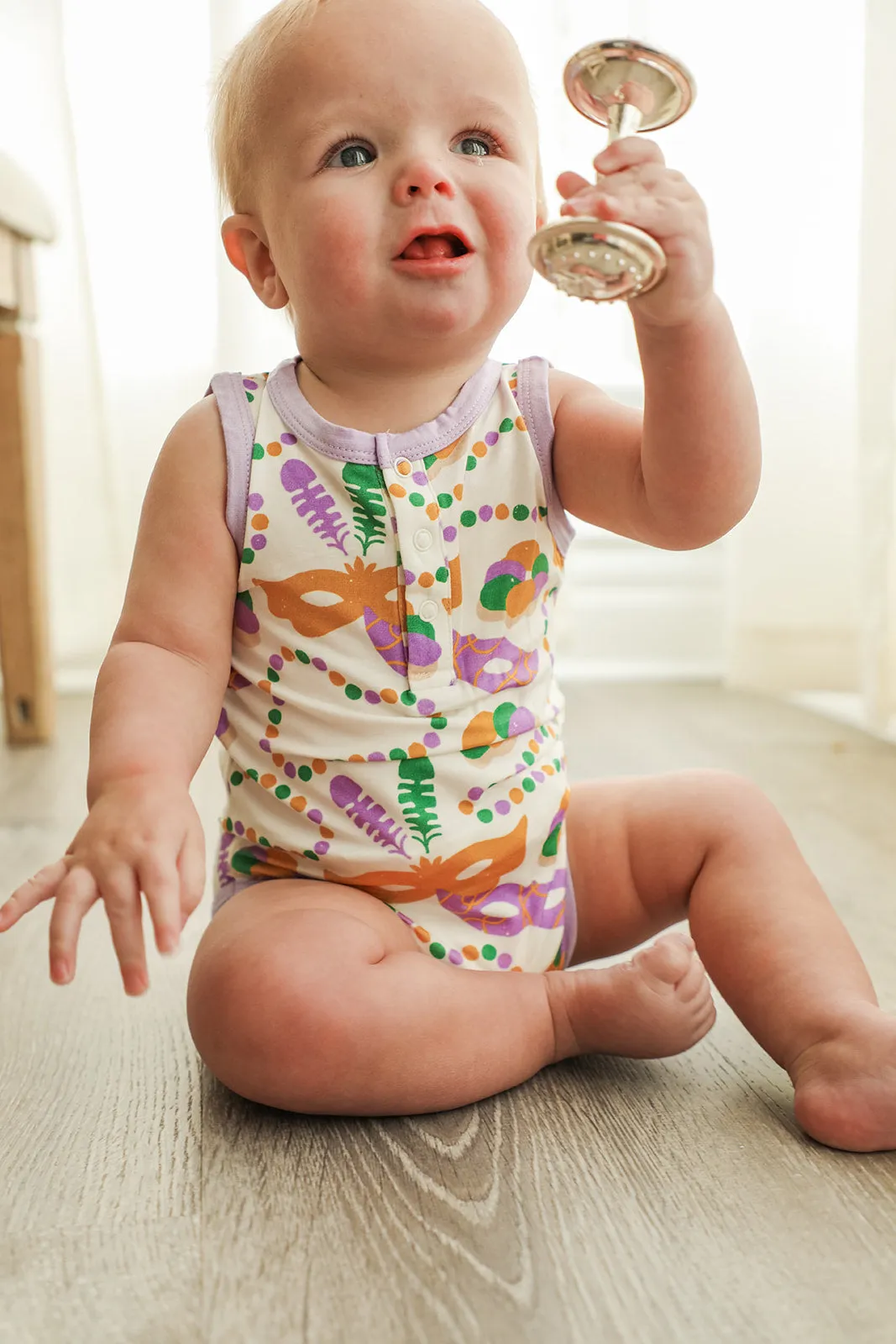 Mardi Gras Bamboo Henley Onesie with Snaps