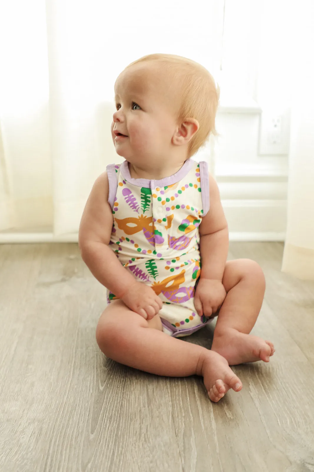 Mardi Gras Bamboo Henley Onesie with Snaps