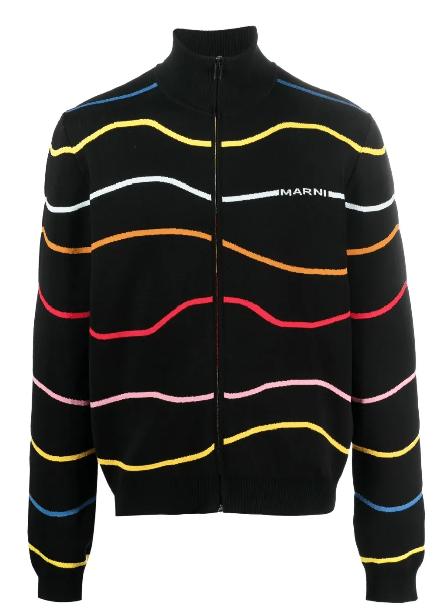 Marni Stripe Pattern Cardigan Black Multi