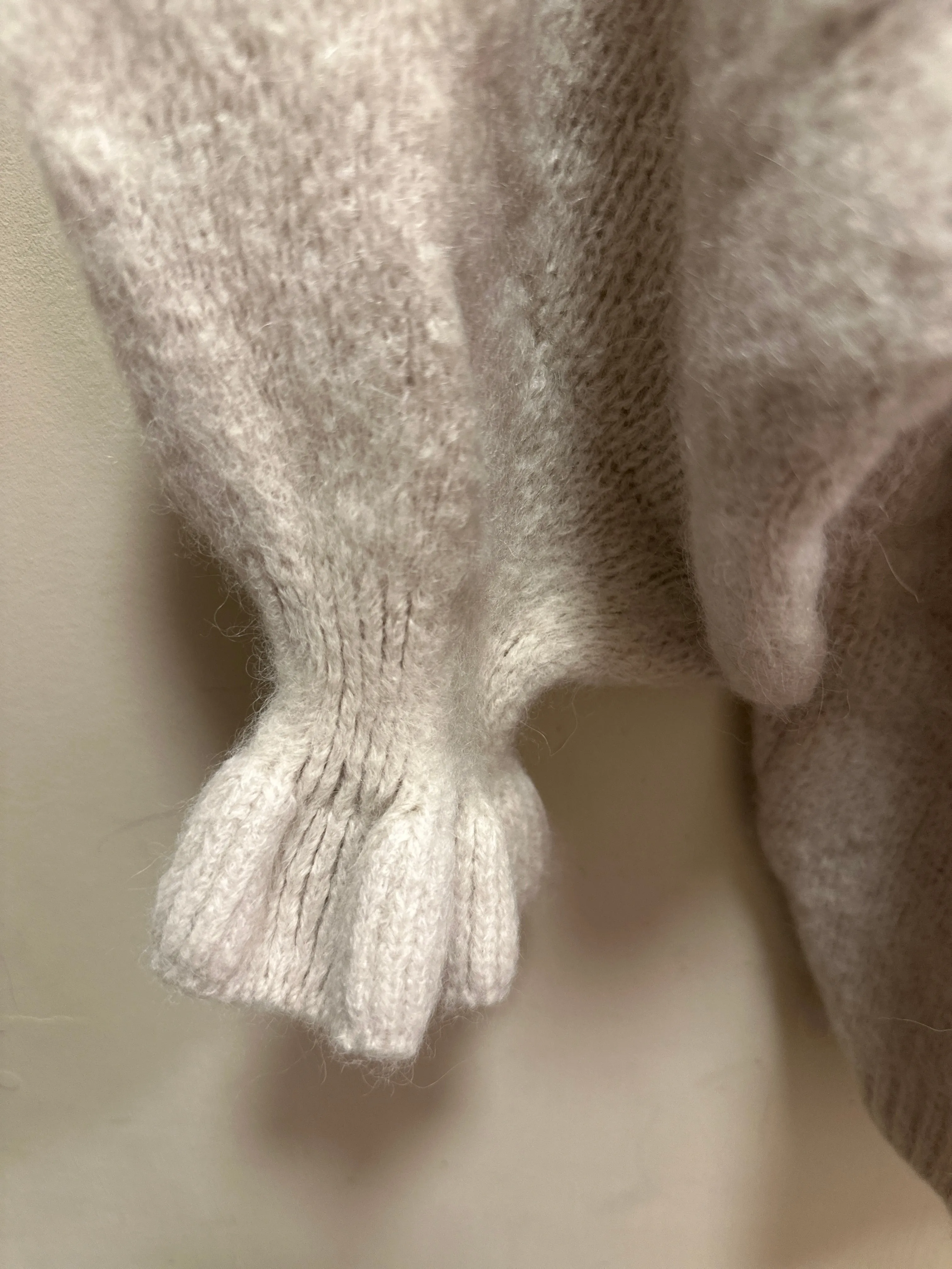 Marta Du Chateau Alpaca Mix Frill Sleeve Cardigan in Oatmeal