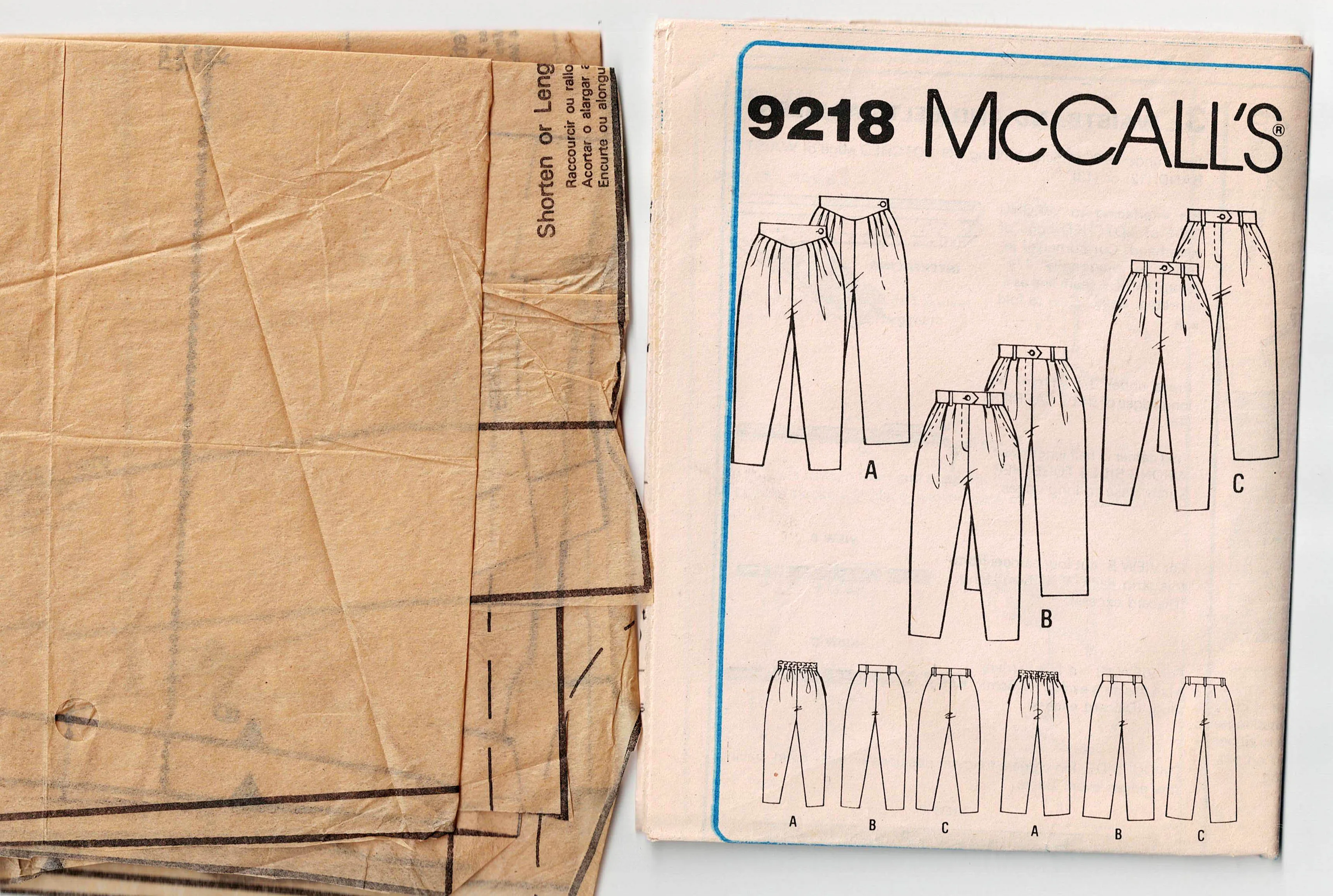 McCall's 9218 Womens Retro Pleat Front Pants 1980s Vintage Sewing Pattern Size 14