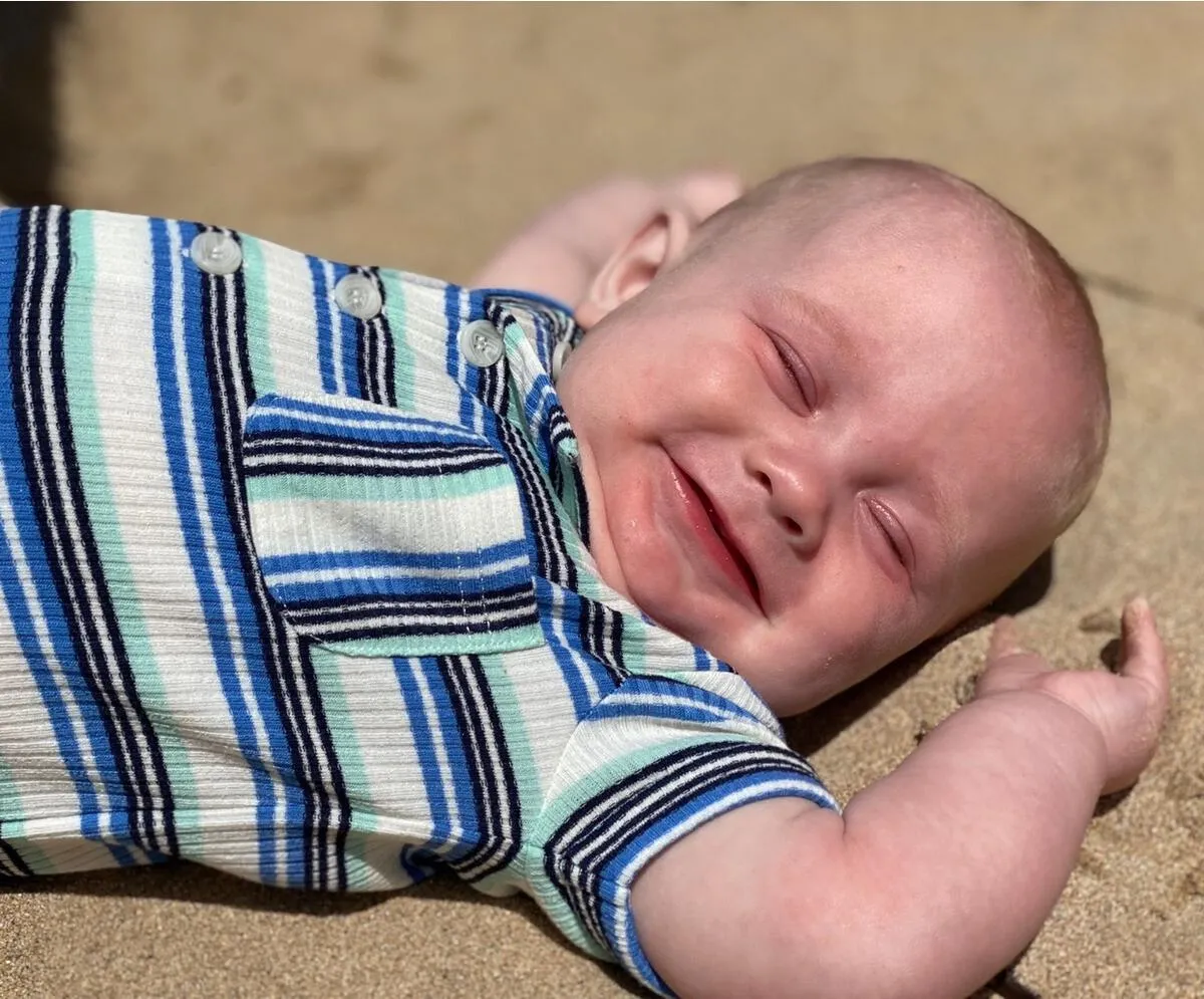 Me & Henry Blue Multi Ribbed Stripe Camborne Henley Romper