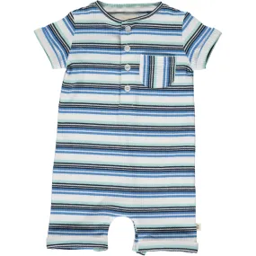 Me & Henry Blue Multi Ribbed Stripe Camborne Henley Romper