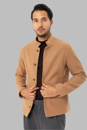 Men's Camel High Collar  Cashmere Coat - Wessi
