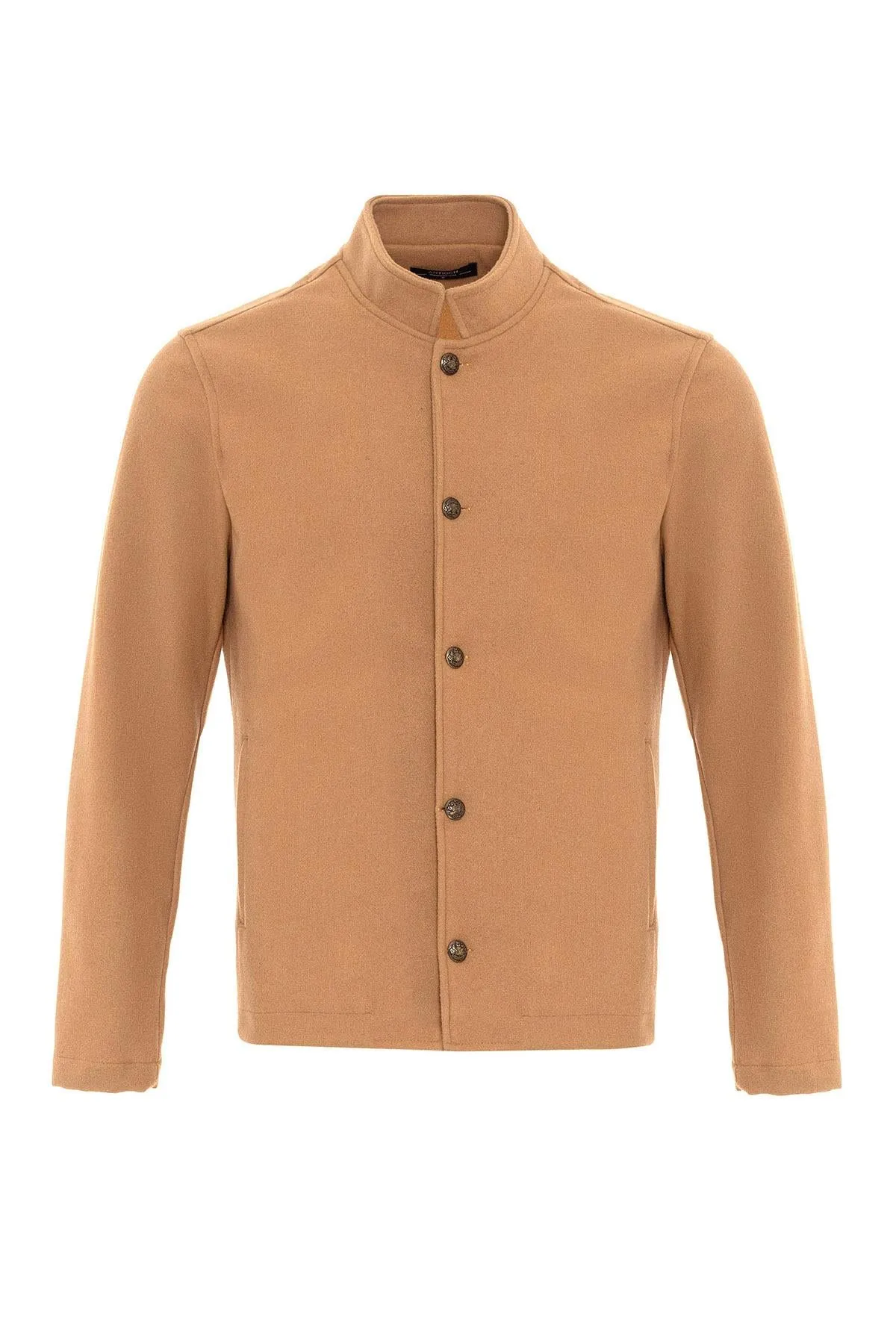 Men's Camel High Collar  Cashmere Coat - Wessi
