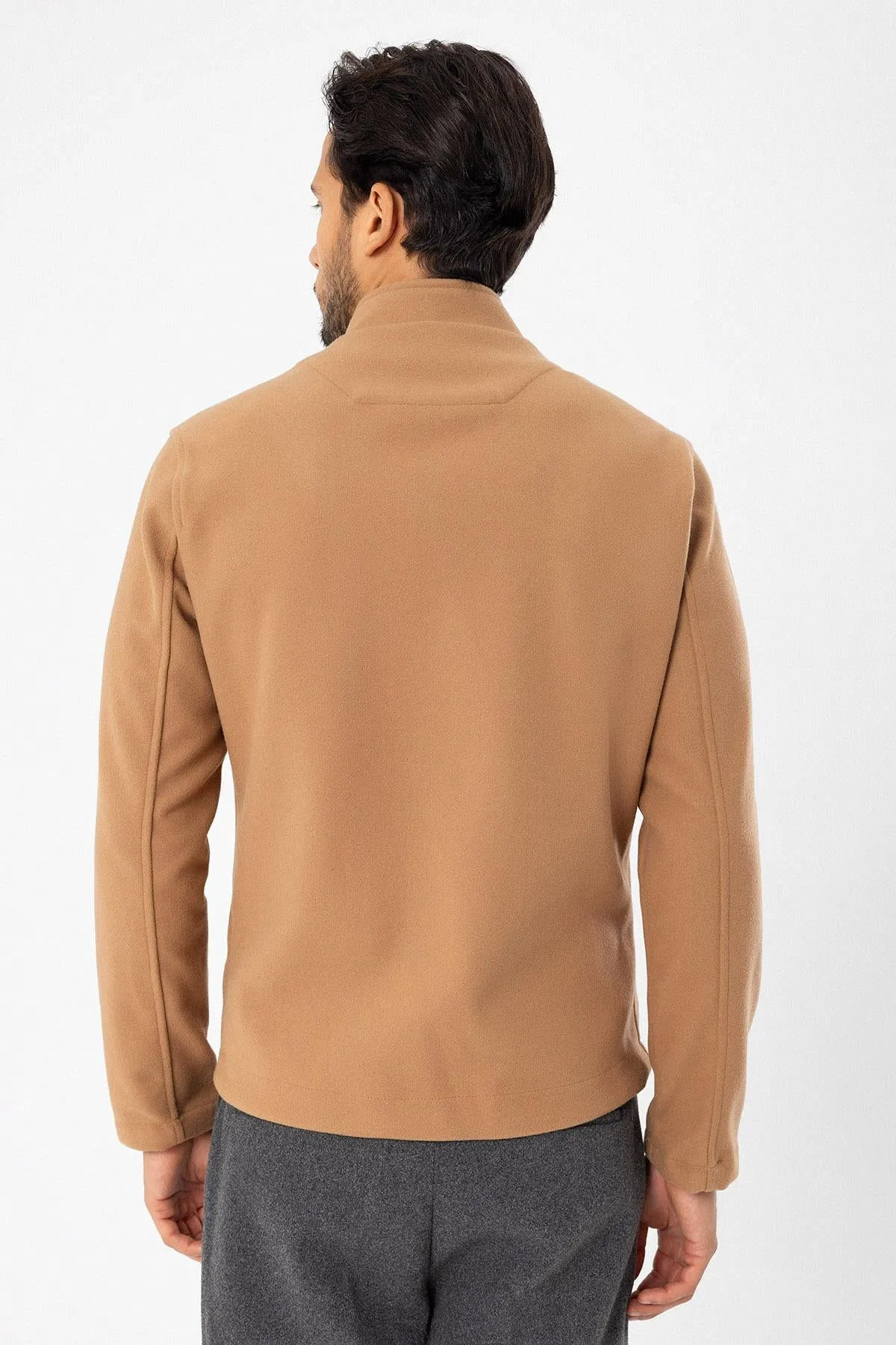 Men's Camel High Collar  Cashmere Coat - Wessi