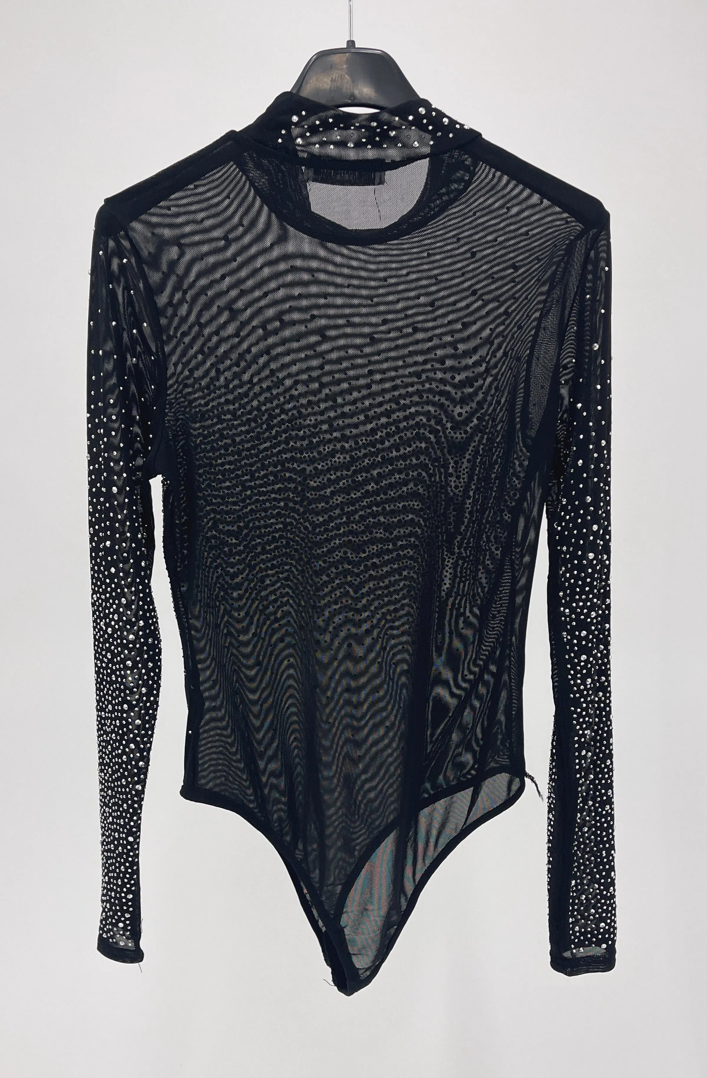 Mesh Rhinestone Mock-neck Bodysuit