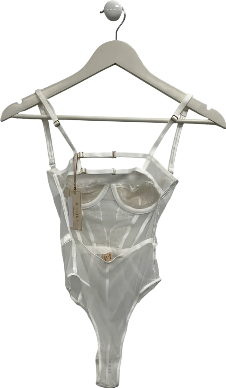 Meshki White Vanessa Mesh Lace Bodysuit UK 6