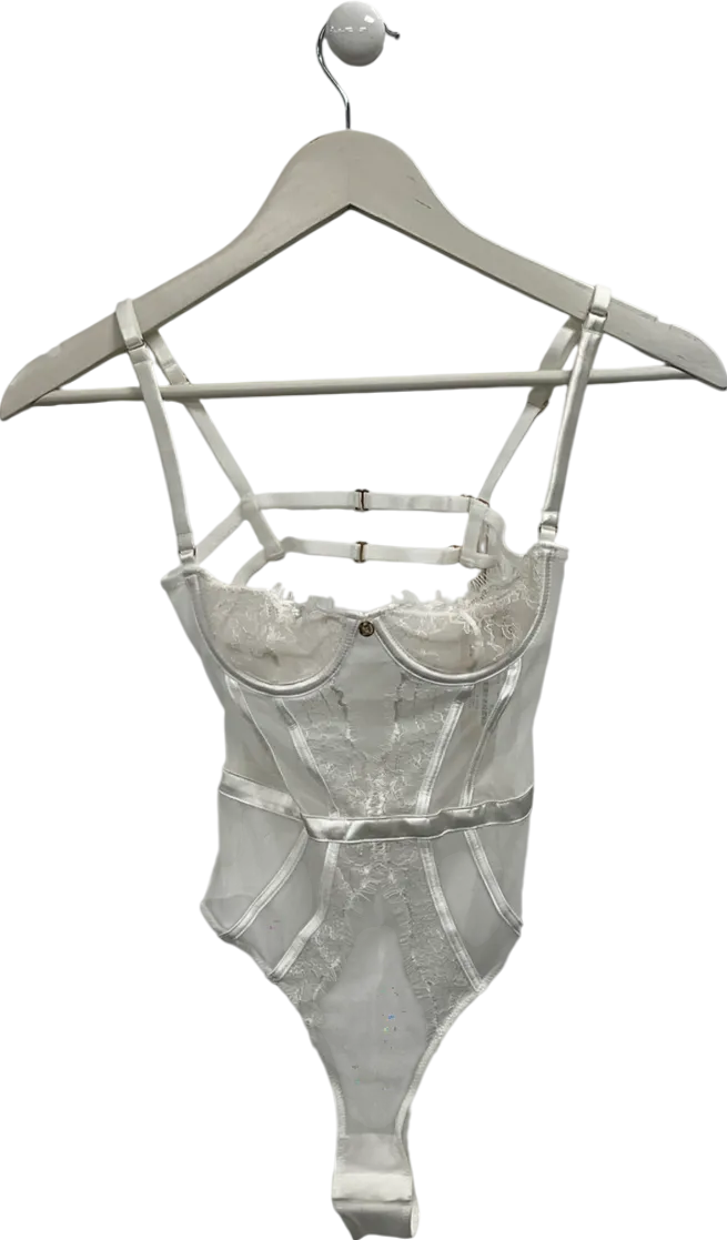 Meshki White Vanessa Mesh Lace Bodysuit UK 6