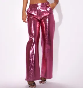 Metallic Straight Legged Trousers in Pink