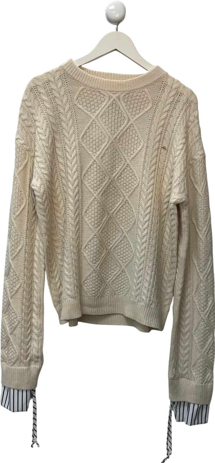Missguided Cream Cable Stripe Shirt Contrast Knit Jumper UK 8