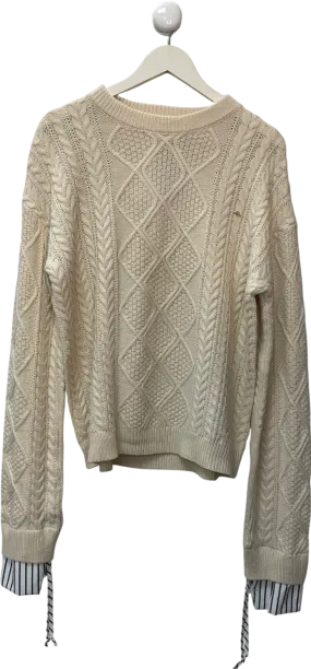 Missguided Cream Cable Stripe Shirt Contrast Knit Jumper UK 8
