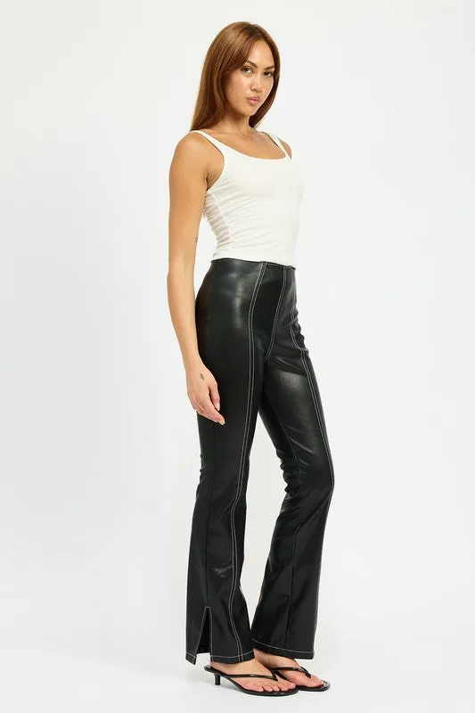 Misty Contrast Stitch High Waist Leather Pants