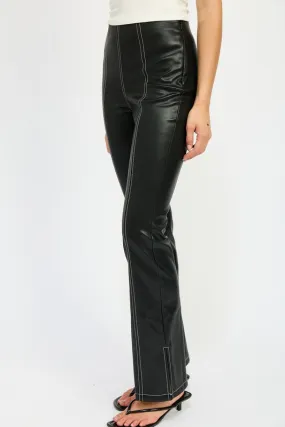 Misty Contrast Stitch High Waist Leather Pants