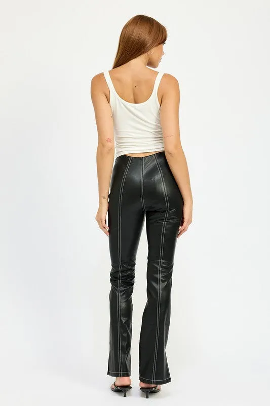 Misty Contrast Stitch High Waist Leather Pants